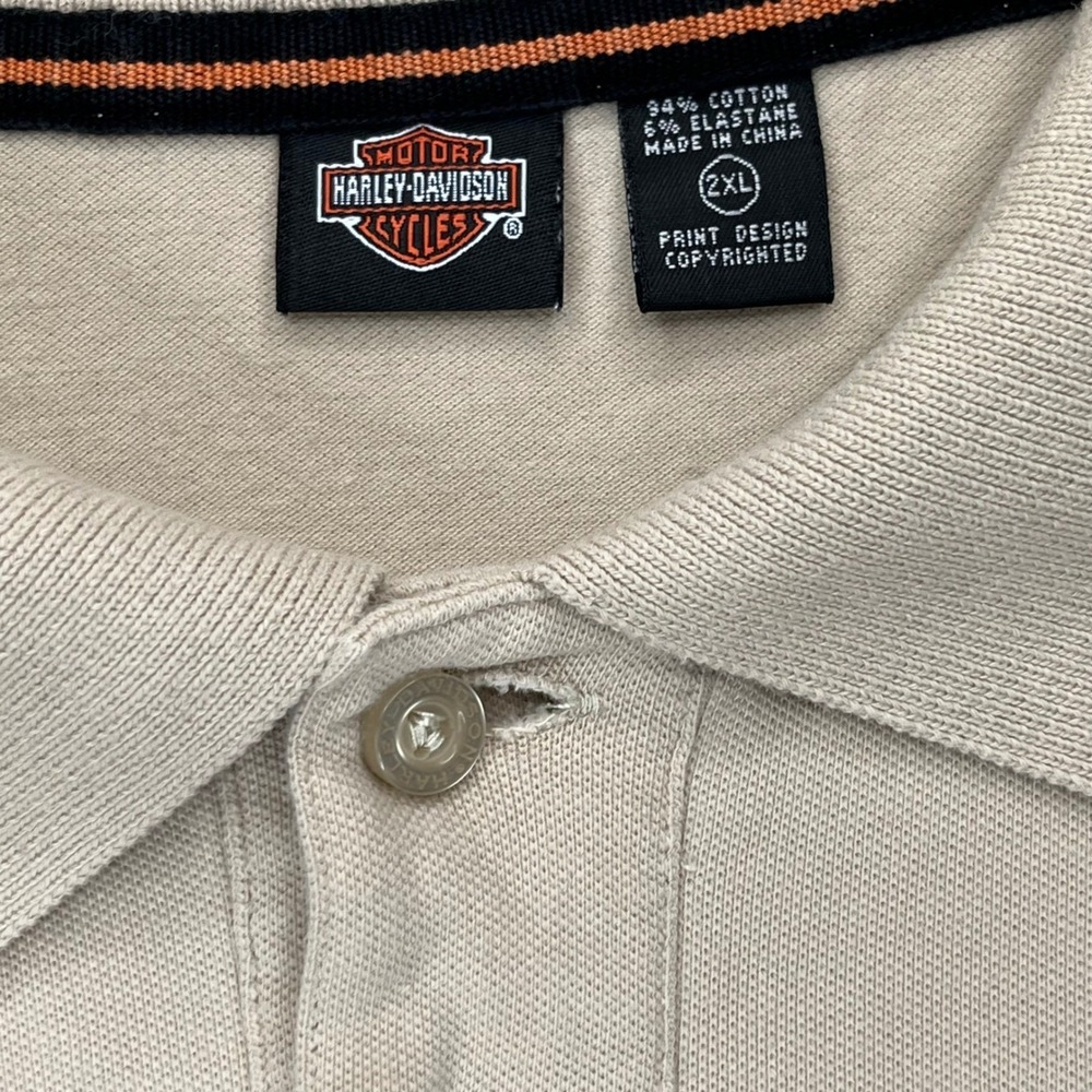 Harley-Davidson Polo Shirt Mens 2XL Tan Cotton Blend Willie G Skull Embroidered - Picture 8 of 14